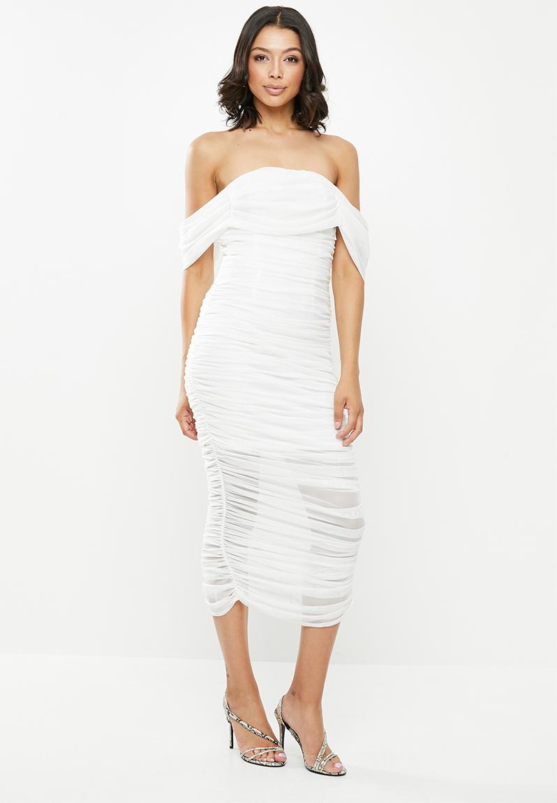 Ruched ss bardot midi dress - white Missguided Occasion | Superbalist.com
