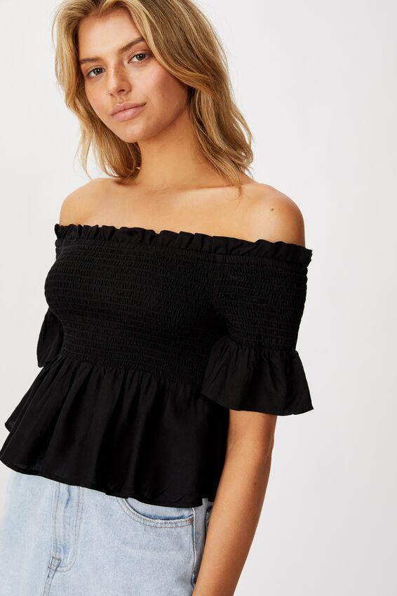 Daisy off the shoulder shirred peplum top - black Cotton On Blouses ...