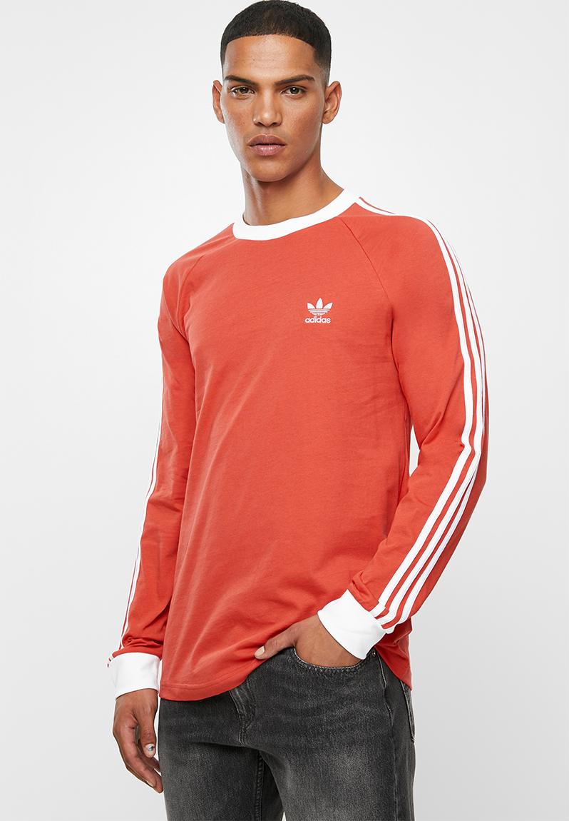 3 stripe long sleeve tee lush red adidas Originals T