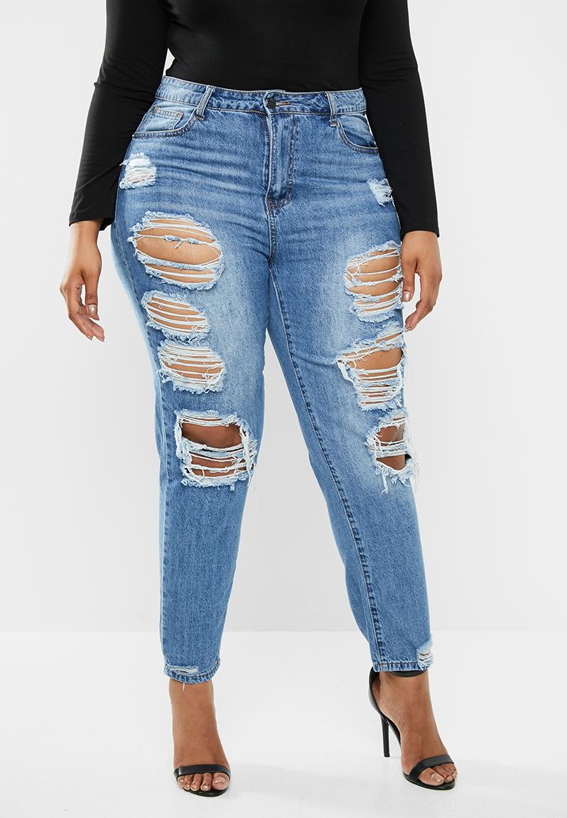 Plus riot distressed jeans stonewash - blue Missguided Jeans ...