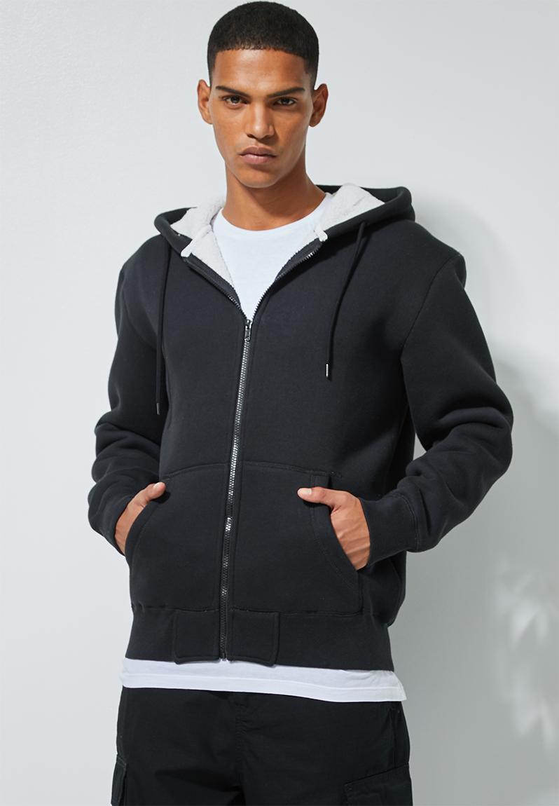 Sherpa lined zip through hoodie - black Superbalist Hoodies & Sweats ...