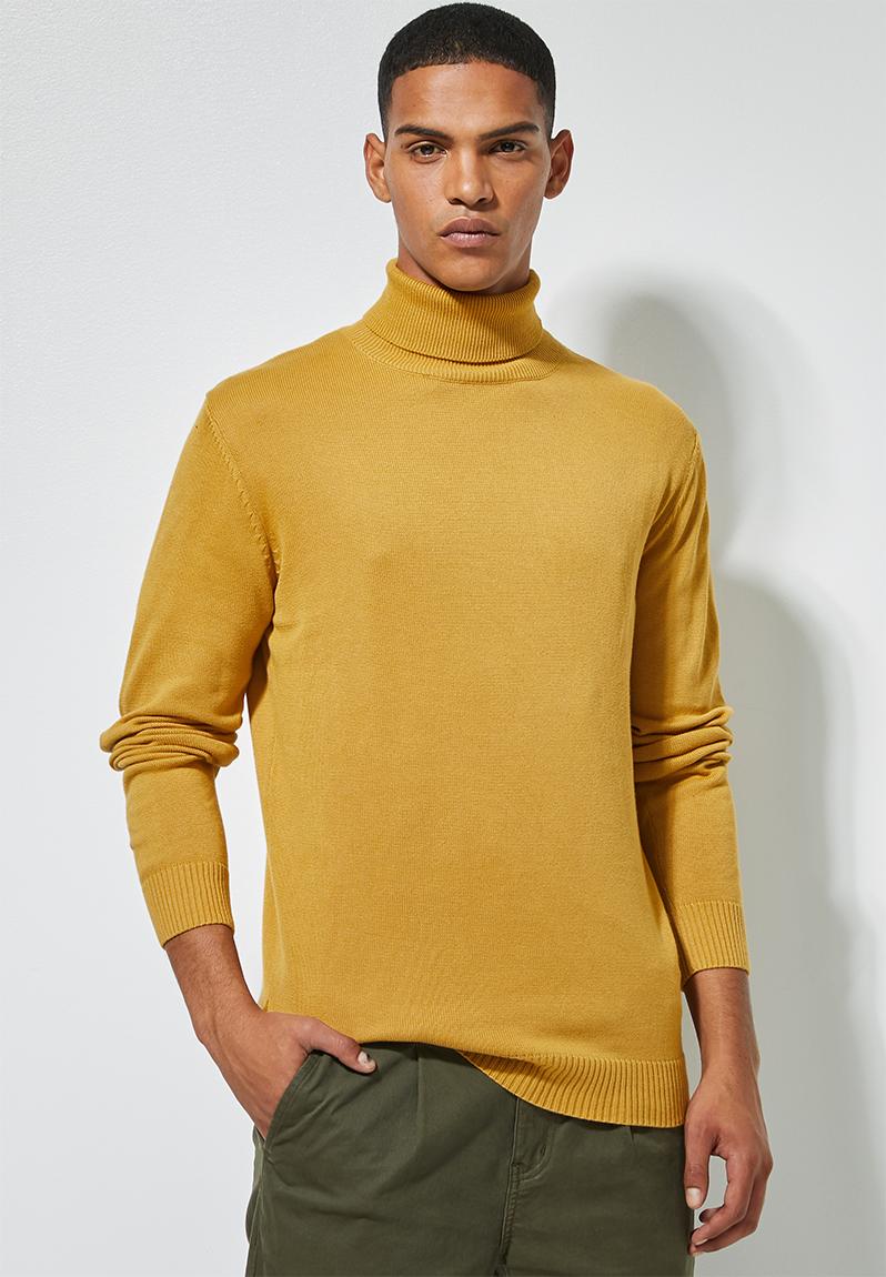 Basic slim fit roll neck knit - mustard Superbalist Knitwear ...