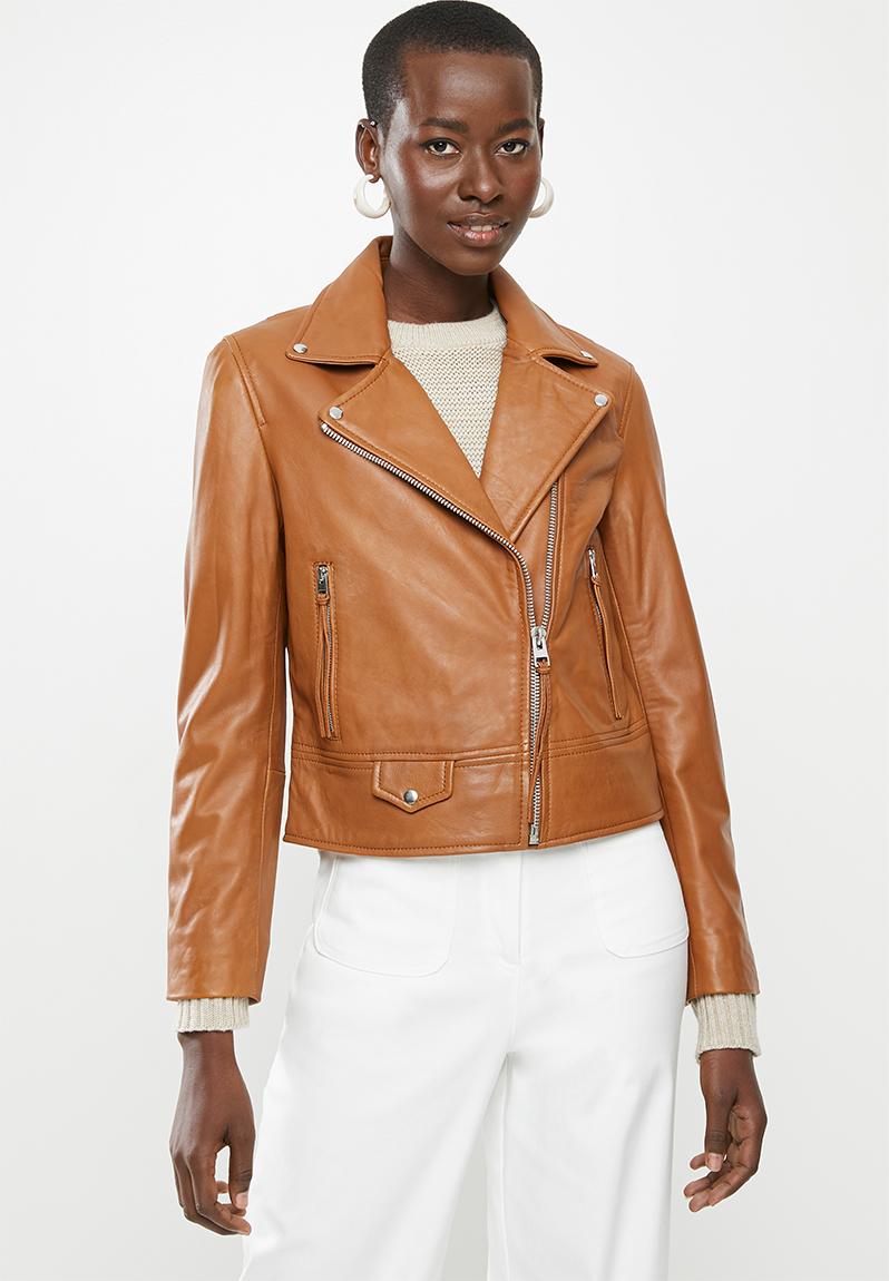 Perfect leather biker jacket - dark brown MANGO Jackets | Superbalist.com