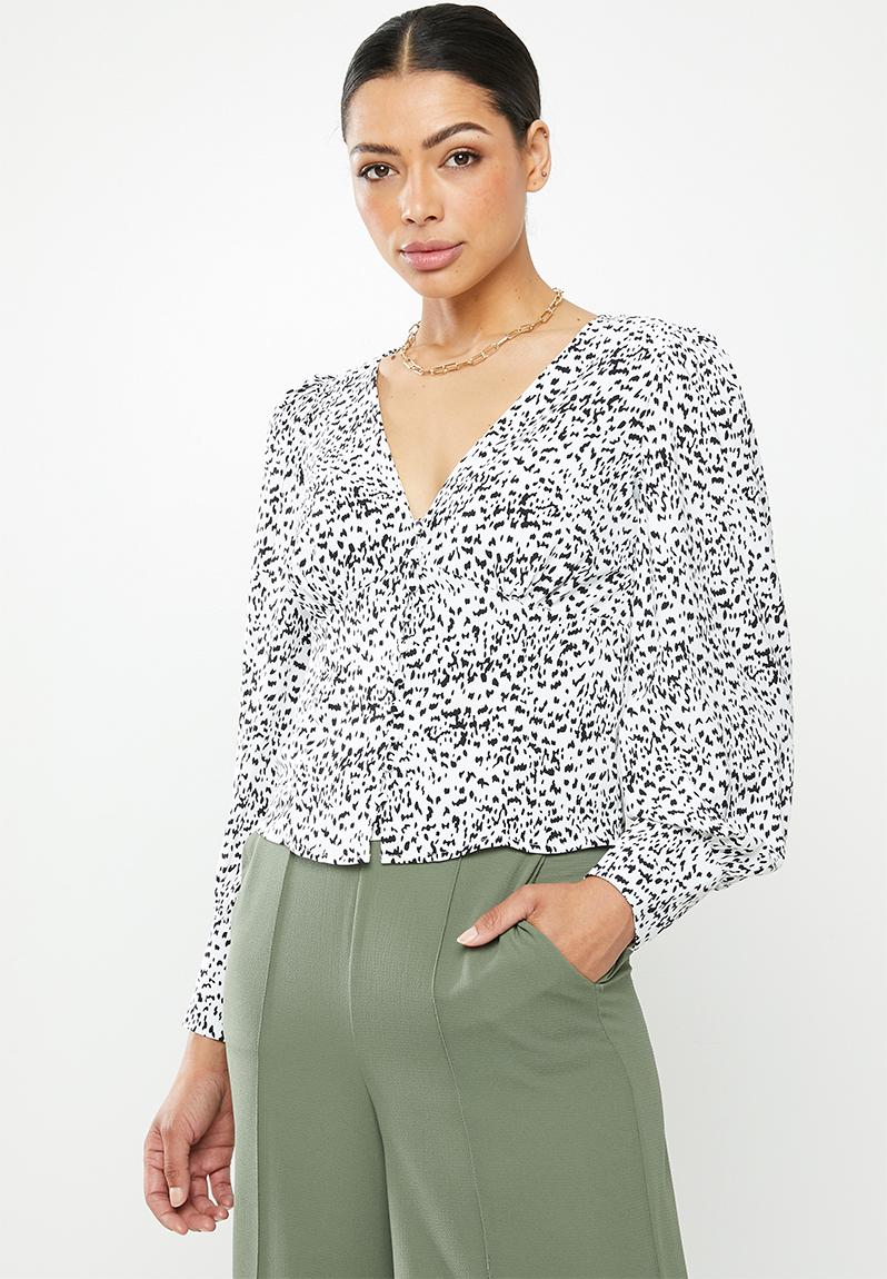Mono leopard v-neck blouse - black & white Glamorous Blouses ...