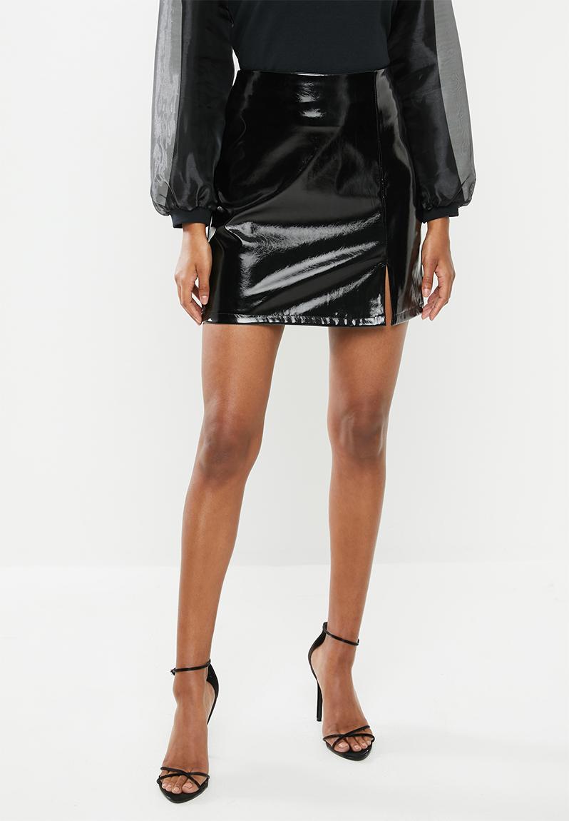 Vinyl patent pu mini skirt with slit-black Blake Skirts | Superbalist.com