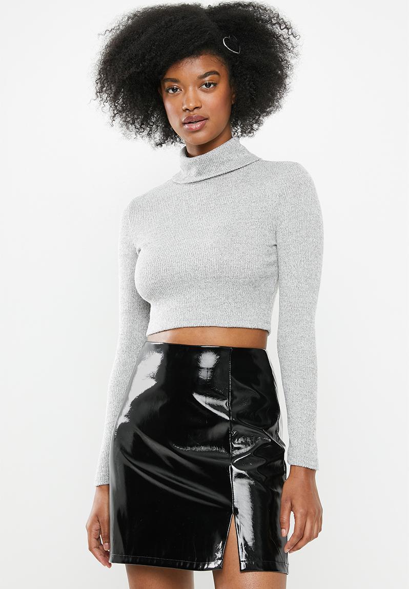 Download SOFT TOUCH ROLL OVER CROP TOP- GREY MELANGE Blake Knitwear ...