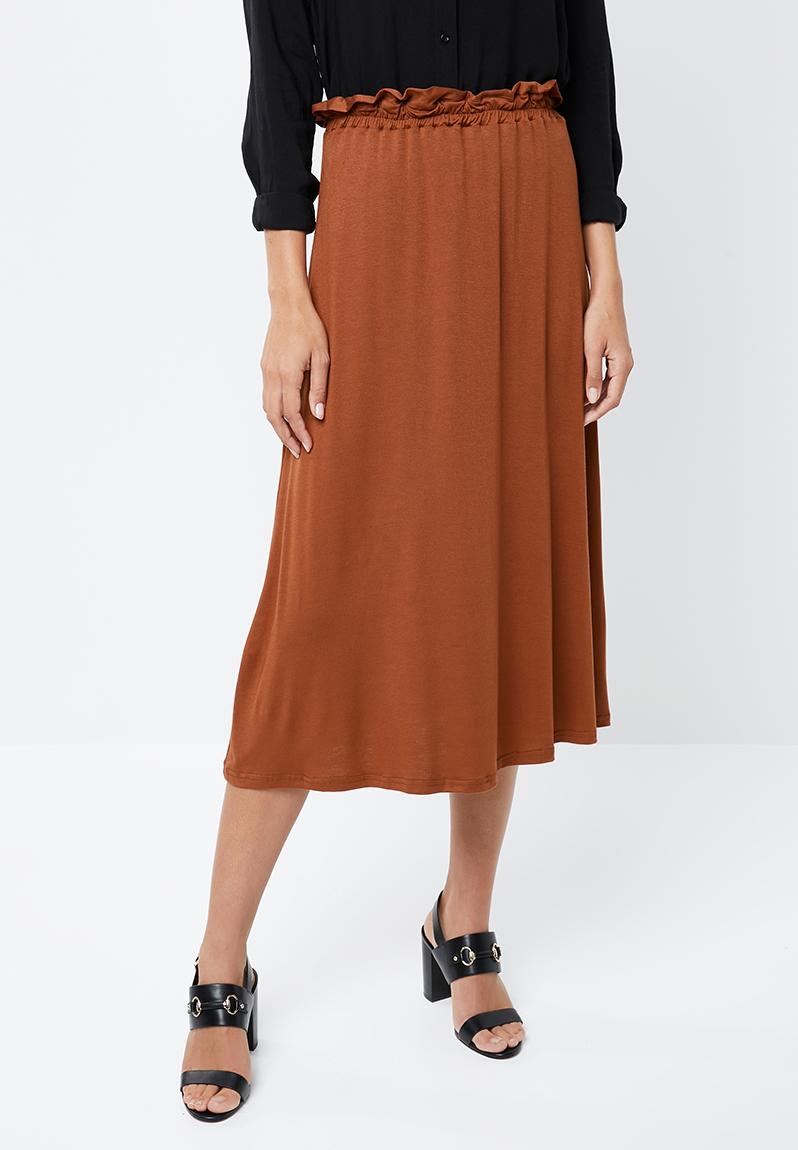 Pull on knit midi skirt rust edit Skirts