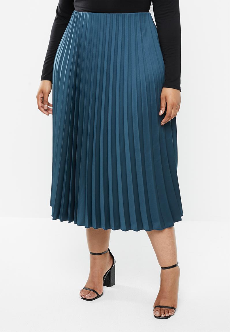 Satin pleated pull on elastic midi skirt-ash blue VELVET Bottoms ...