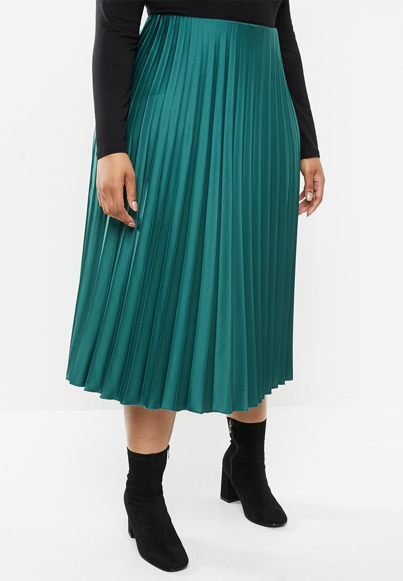 Satin pleated pull on elastic midi skirt-pacific green VELVET Bottoms ...