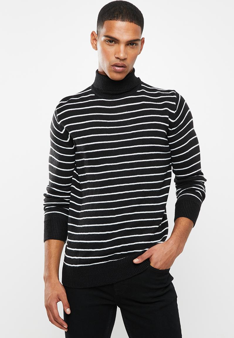 Striped archfield knitwear high polo neck - black/white Brave Soul ...