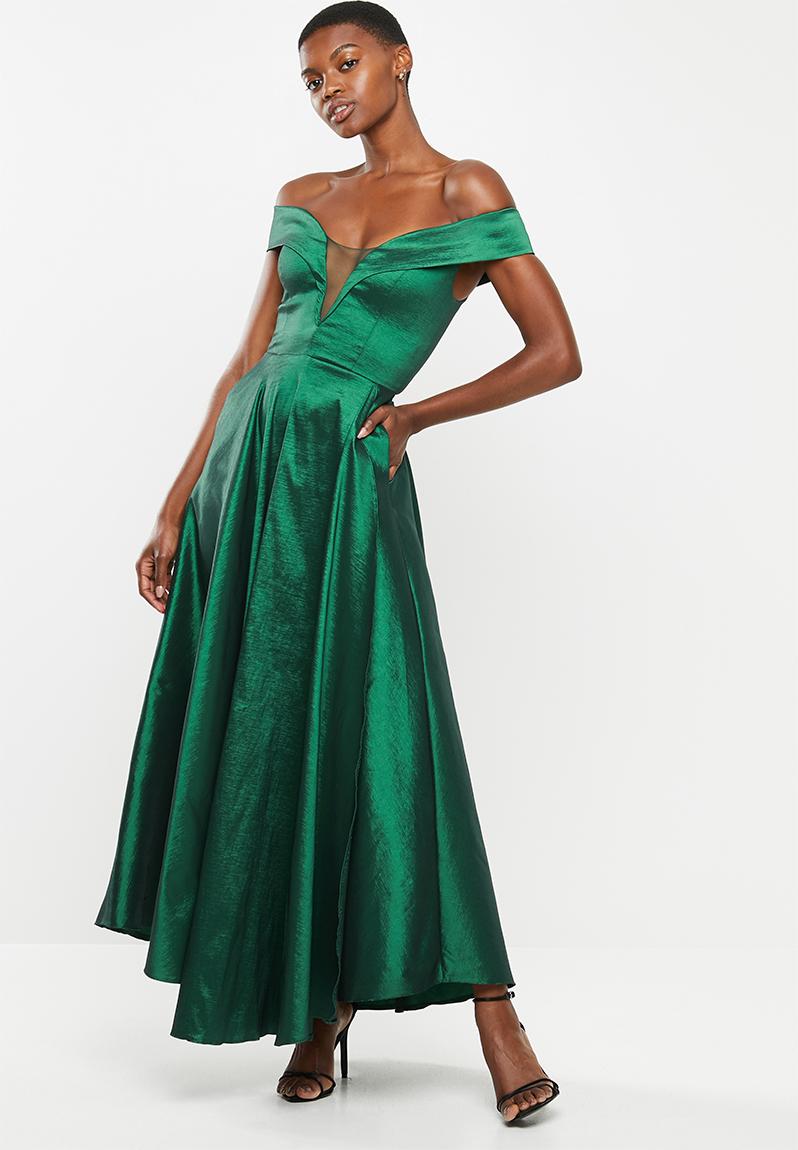 Bardot plunge stretch taffeta circle skirt slit maxi - green VELVET ...