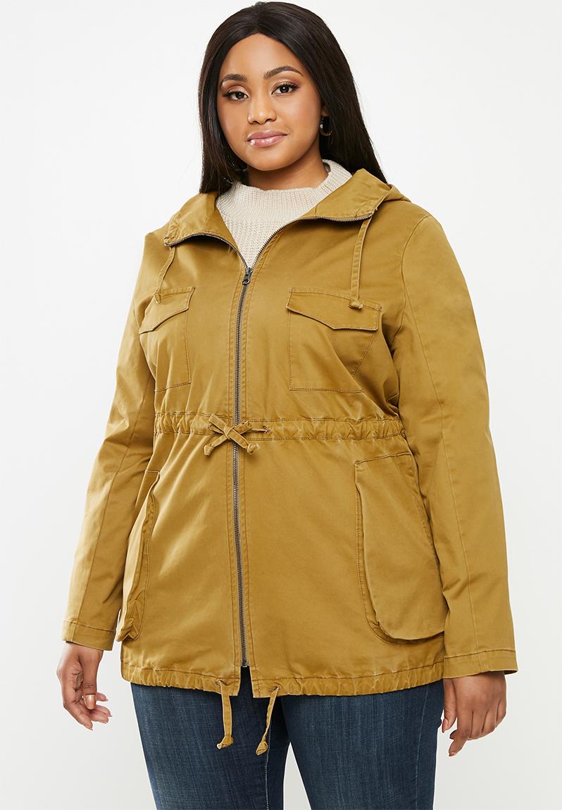 Semi lined utility patch pocket parka with hood - brown AMANDA LAIRD ...