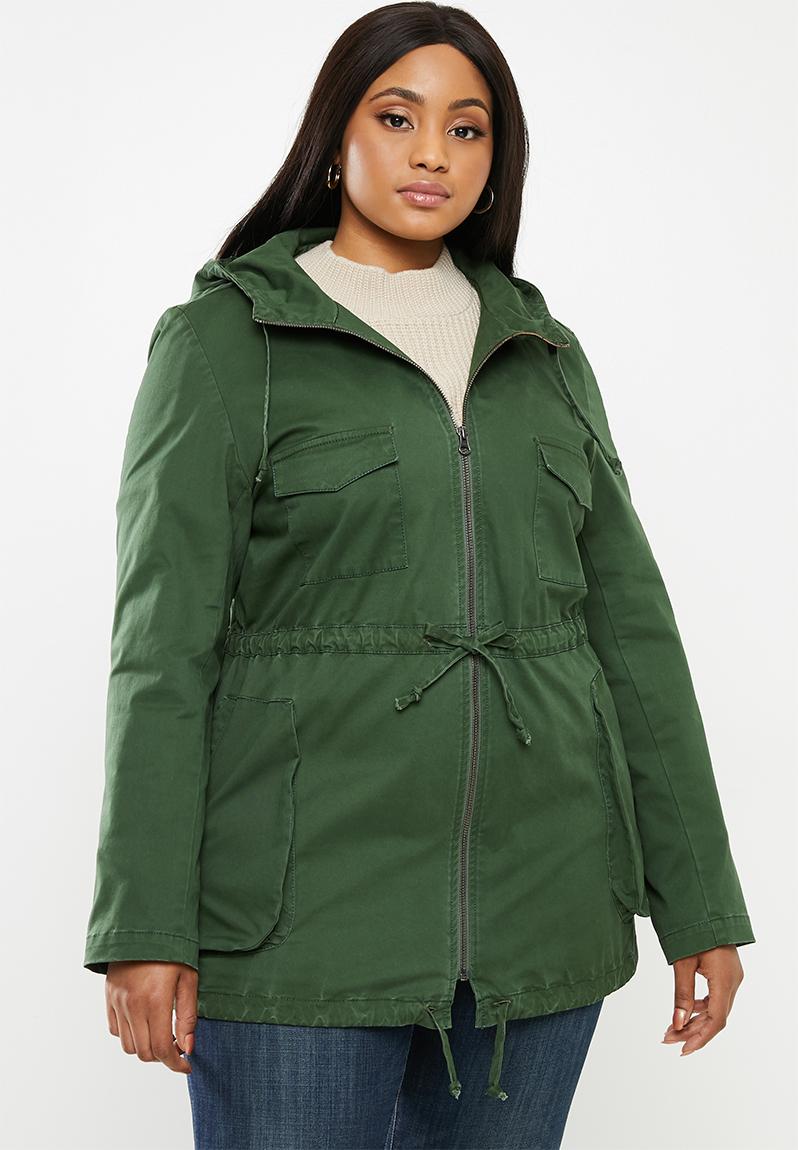 Semi lined utility patch pocket parka with hood - green AMANDA LAIRD ...