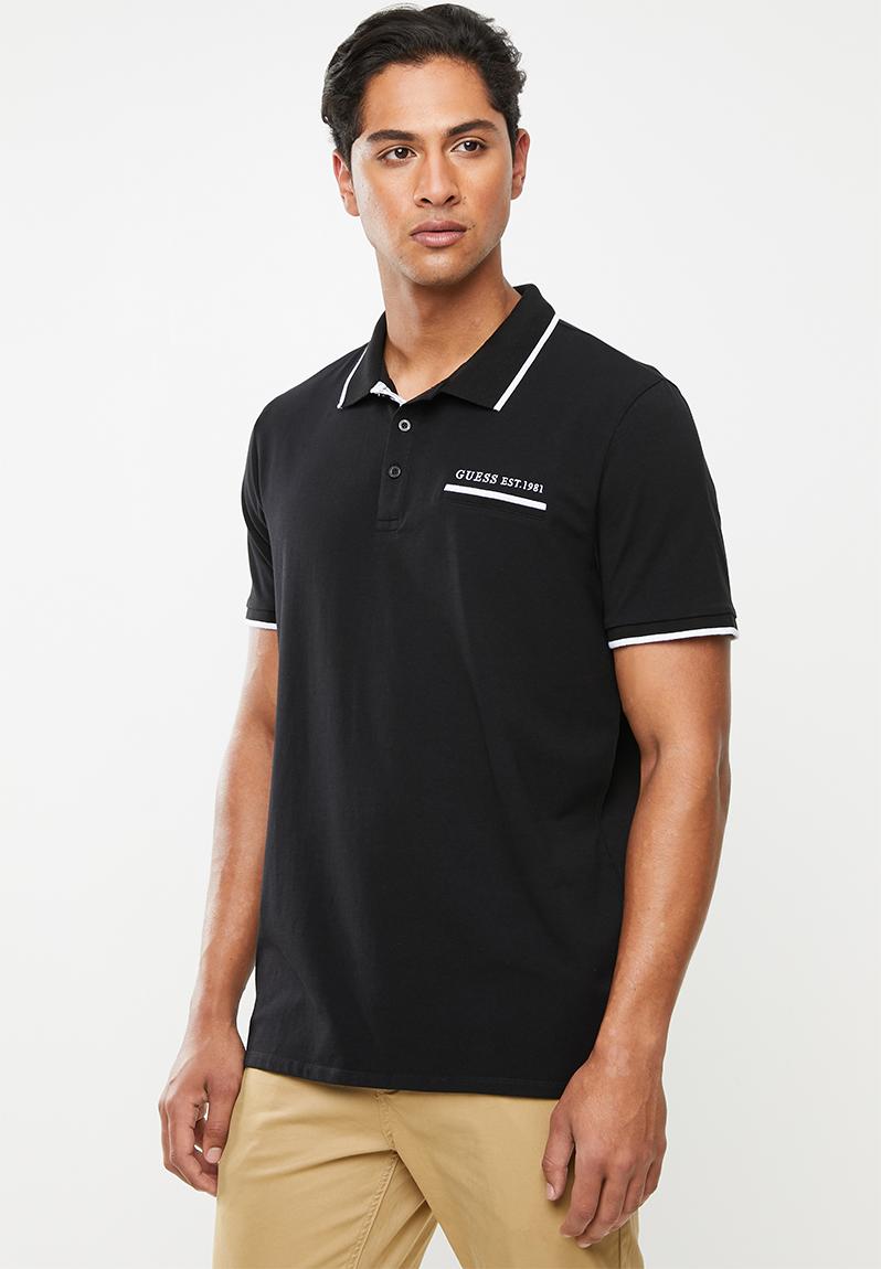 Guess short sleeve embroidered polo - jet black GUESS T-Shirts & Vests ...