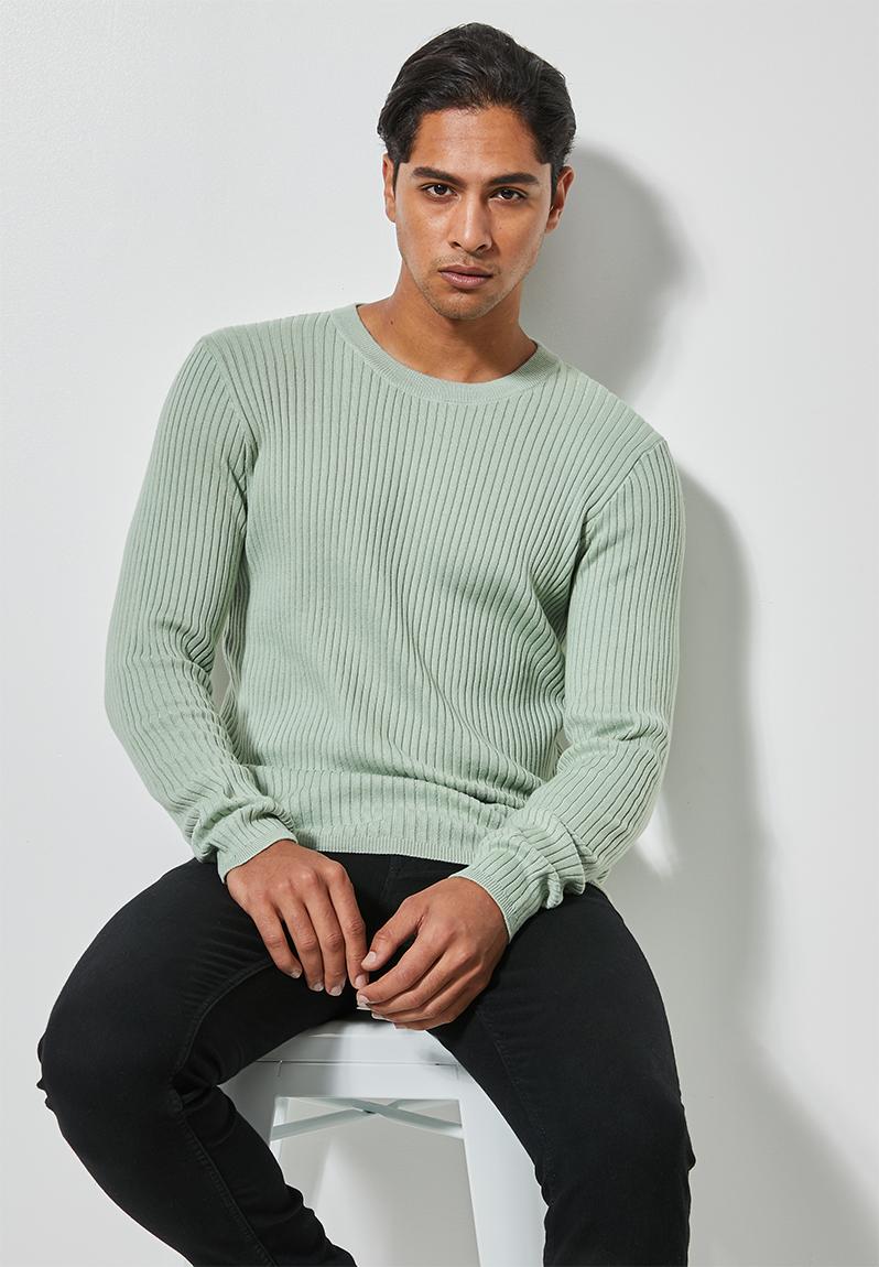 Ribbed slim fit crew neck knit - green Superbalist Knitwear ...