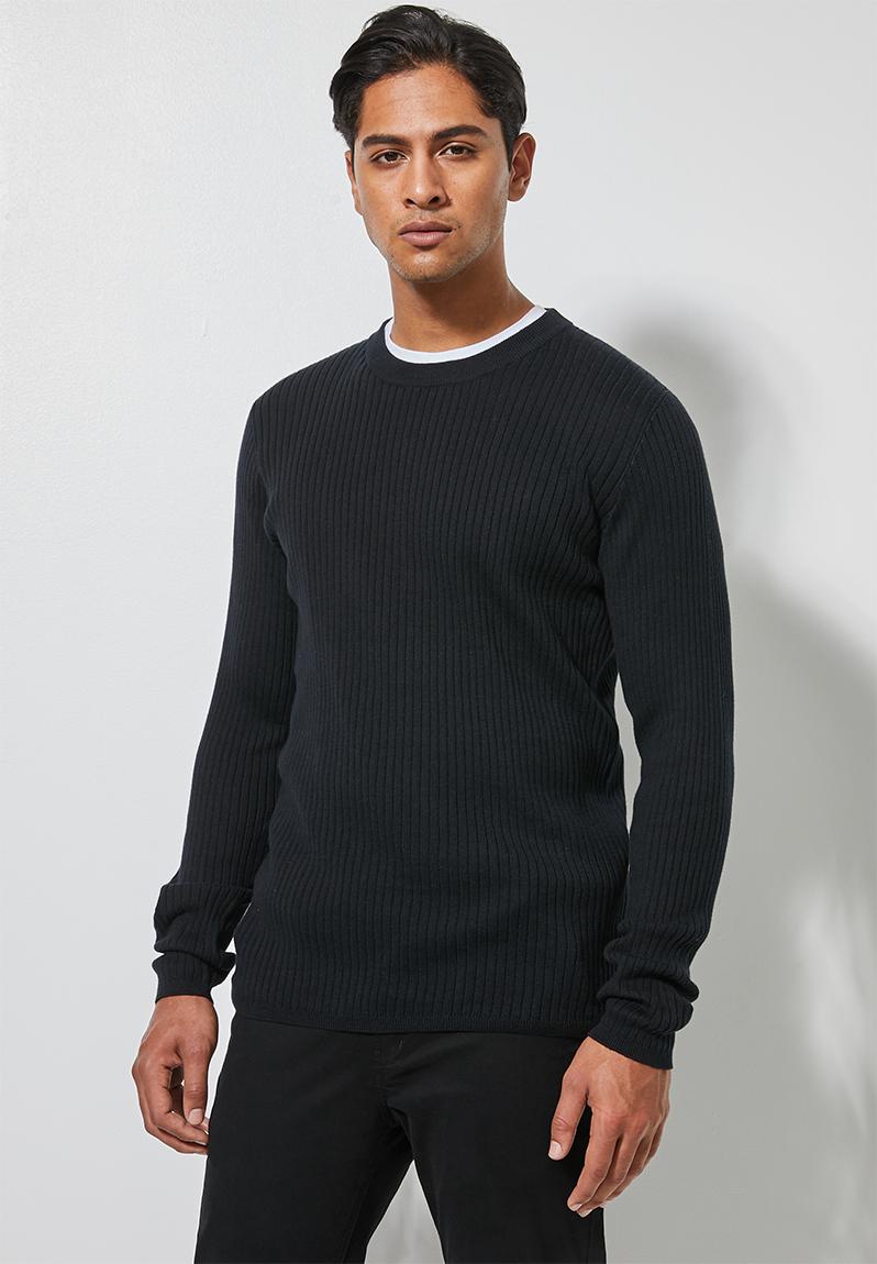 Ribbed slim fit crew neck knit - black Superbalist Knitwear ...