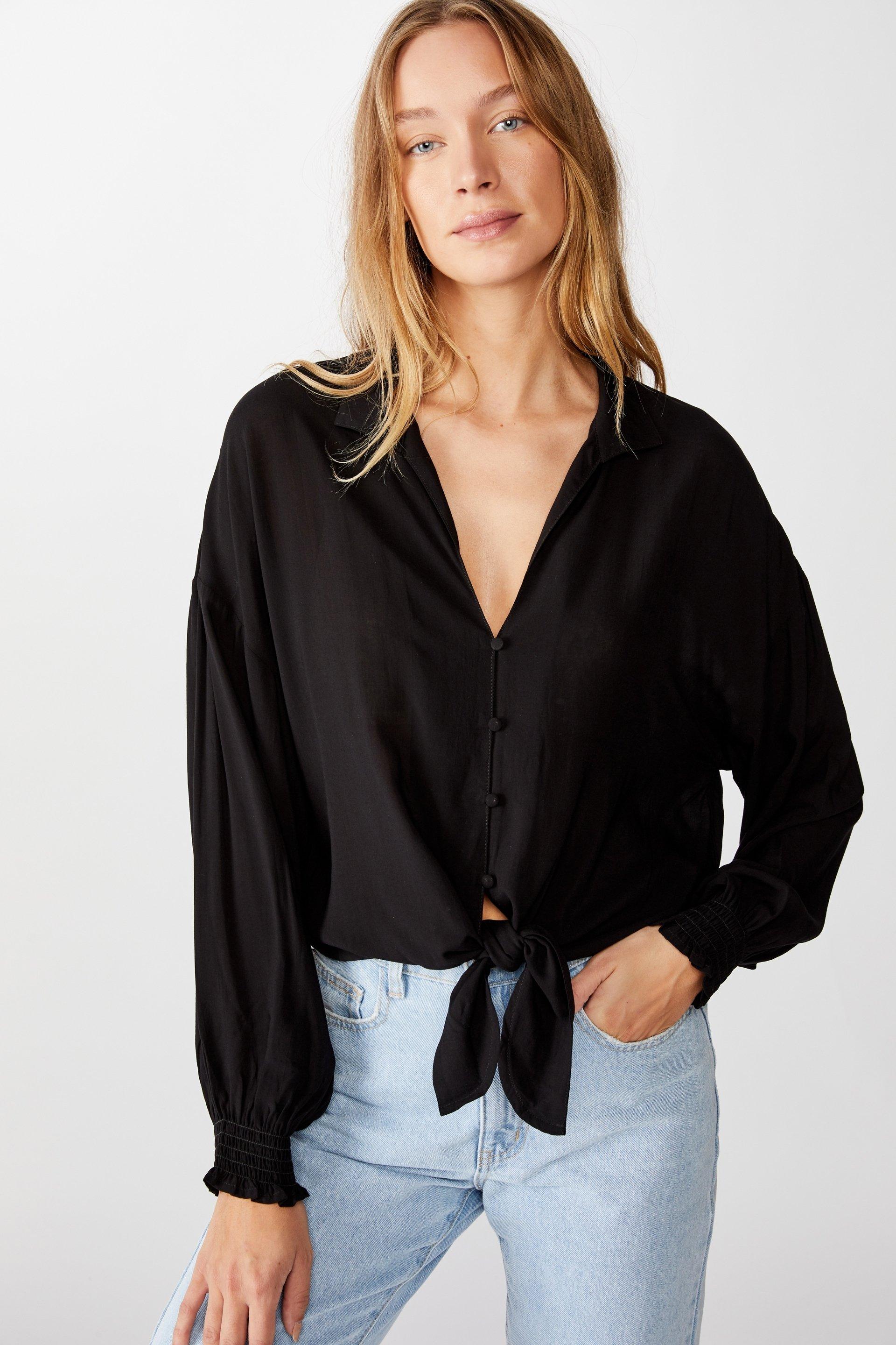 Tie front lw long sleeve blouse - black Cotton On Blouses | Superbalist.com