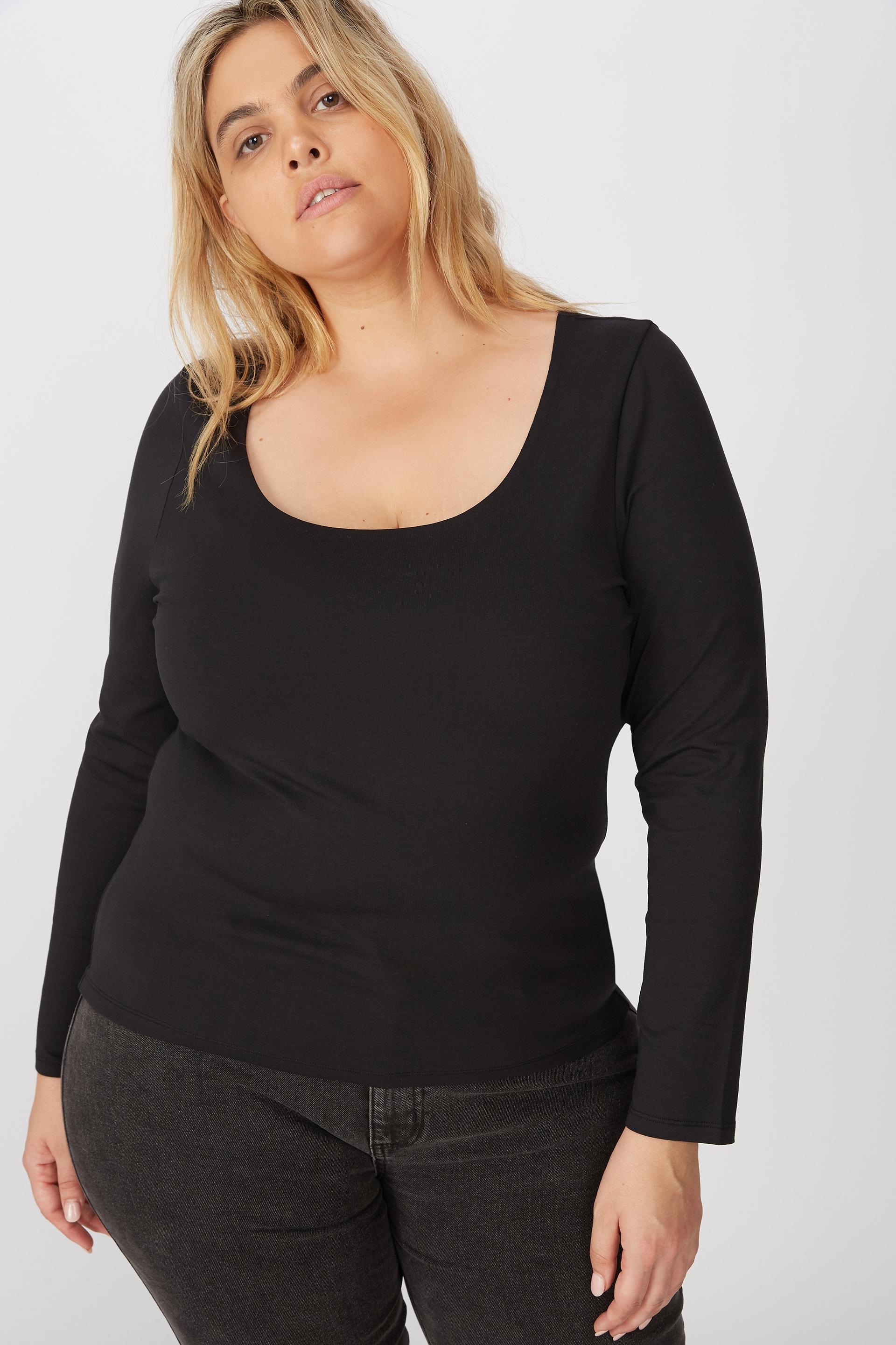 Curve everyday long sleeve scoop top - black Cotton On Tops ...