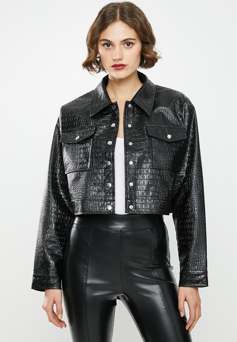 Croc pu cropped jacket - black Missguided Jackets | Superbalist.com