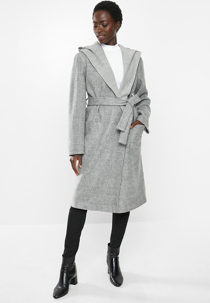 Hooded collar melton coat - grey melange edit Coats | Superbalist.com