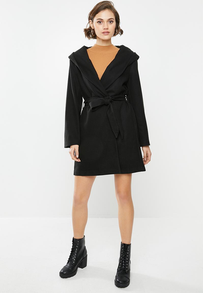 Hooded melton coat with tie belt-black Blake Coats | Superbalist.com