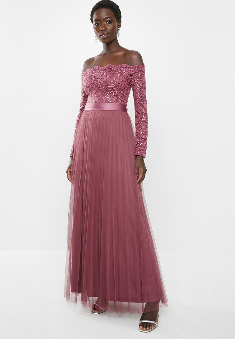 Bardot sequin lace maxi dress with pleated skirt-Rosewood MILLA Formal ...