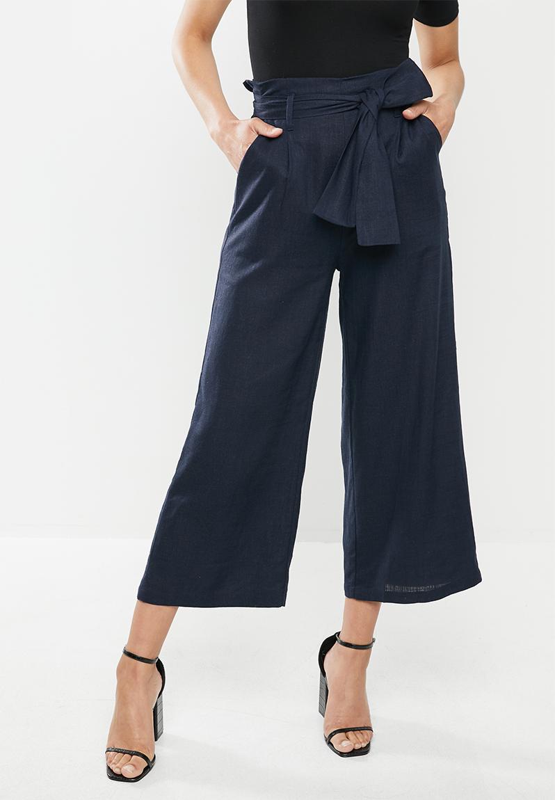 Linen wide leg trousers - navy Glamorous Trousers | Superbalist.com