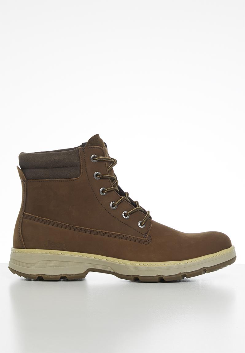 Leather wedge worker boot - brown JEEP Boots | Superbalist.com