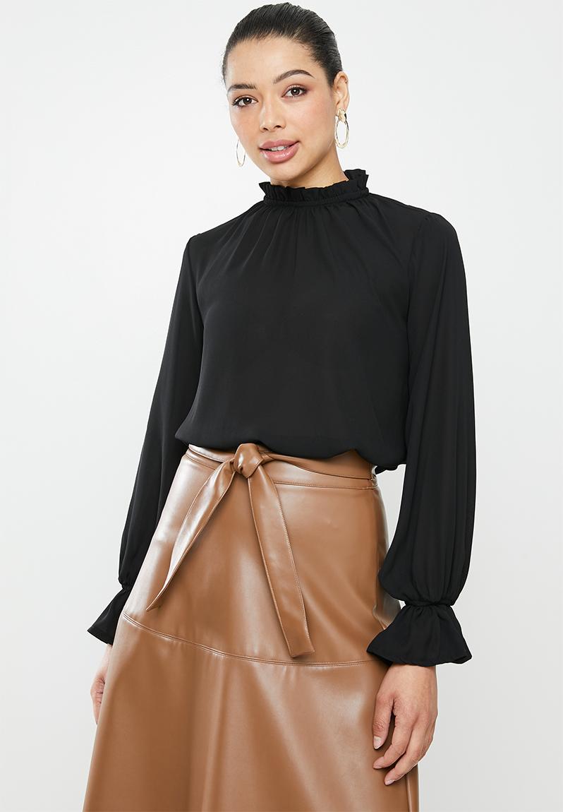 Piecrust balloon sleeve blouse - black edit Blouses | Superbalist.com