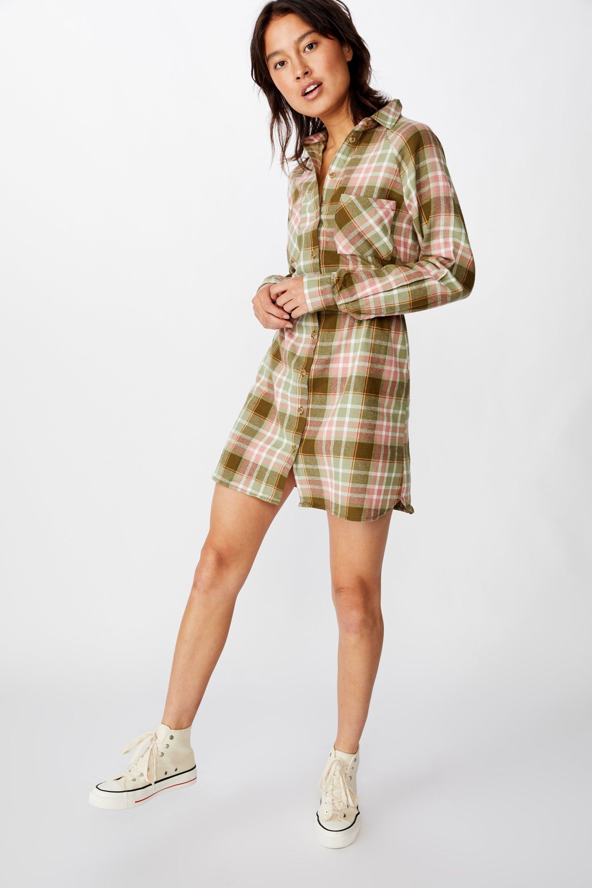 black and white check shirt dress