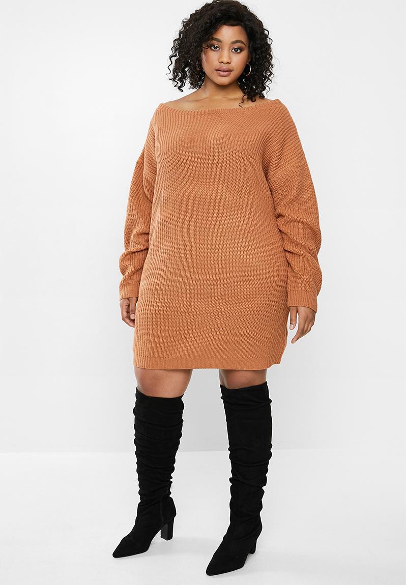 Plus size off the shoulder jumper dress - hazel 1 Missguided Dresses ...