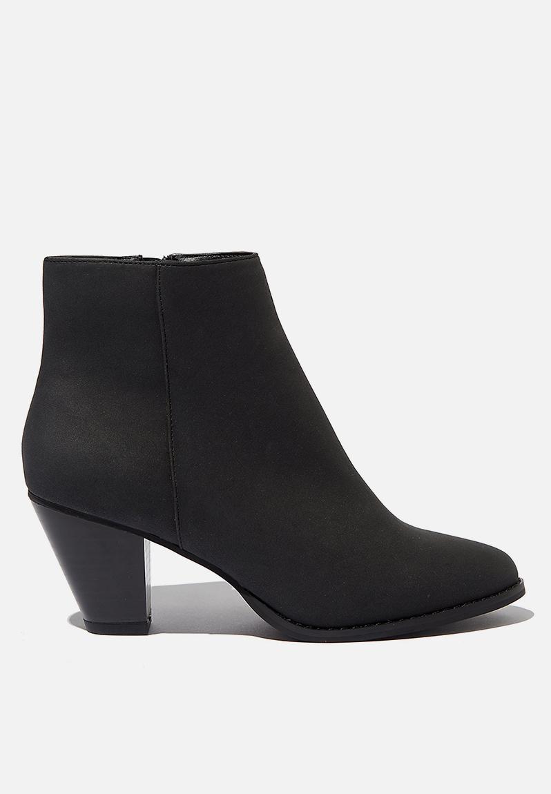 Isabelle heeled ankle boot - black nubuck pu Cotton On Boots ...