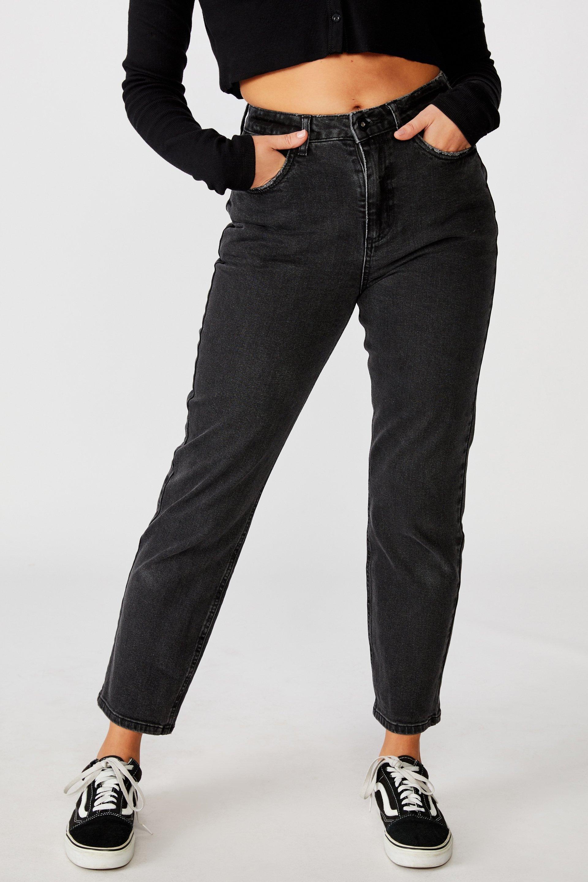 black denim straight leg jeans