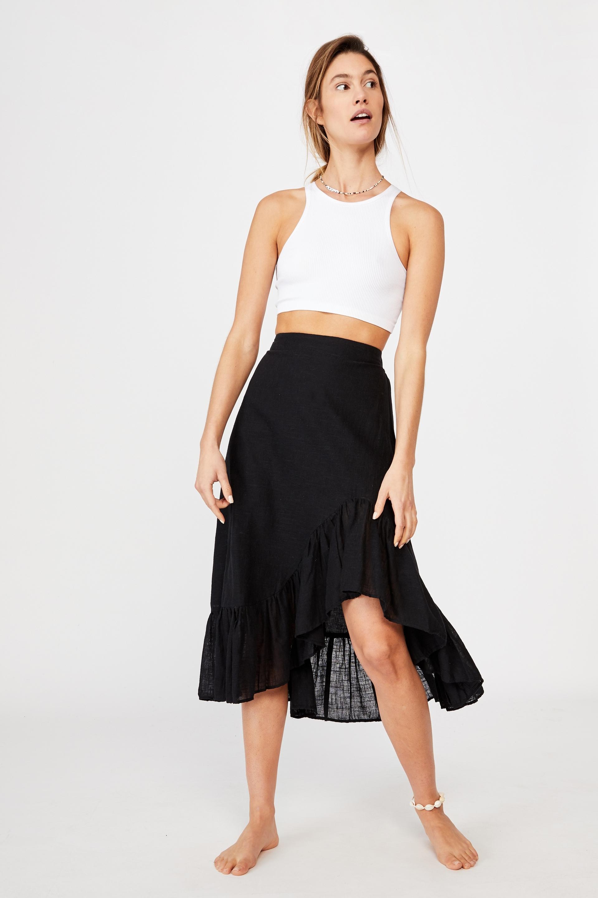 Atlas Ruffle Midi Skirt Black Cotton On Skirts