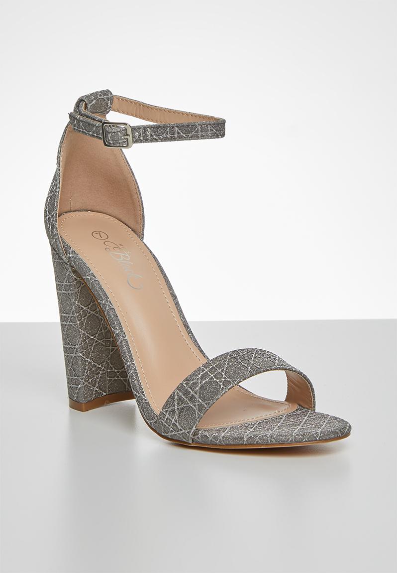 pewter block heel evening shoes