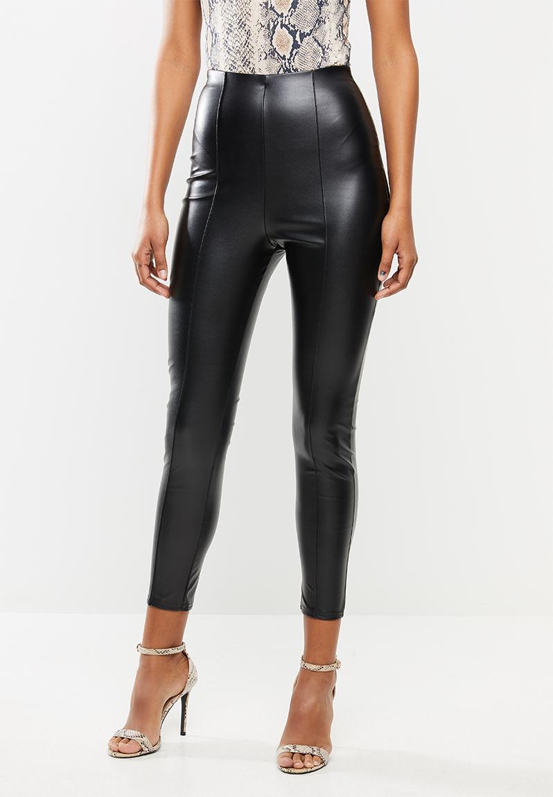 Faux leather pin tuck leggings - black Missguided Trousers ...