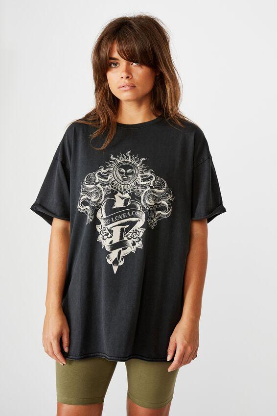 Oversized graphic tee no love lost - washed black Factorie T-Shirts ...