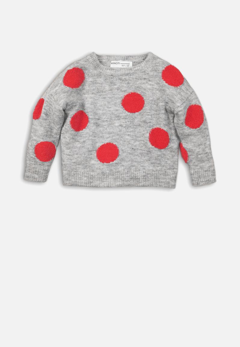 grey and red jumper