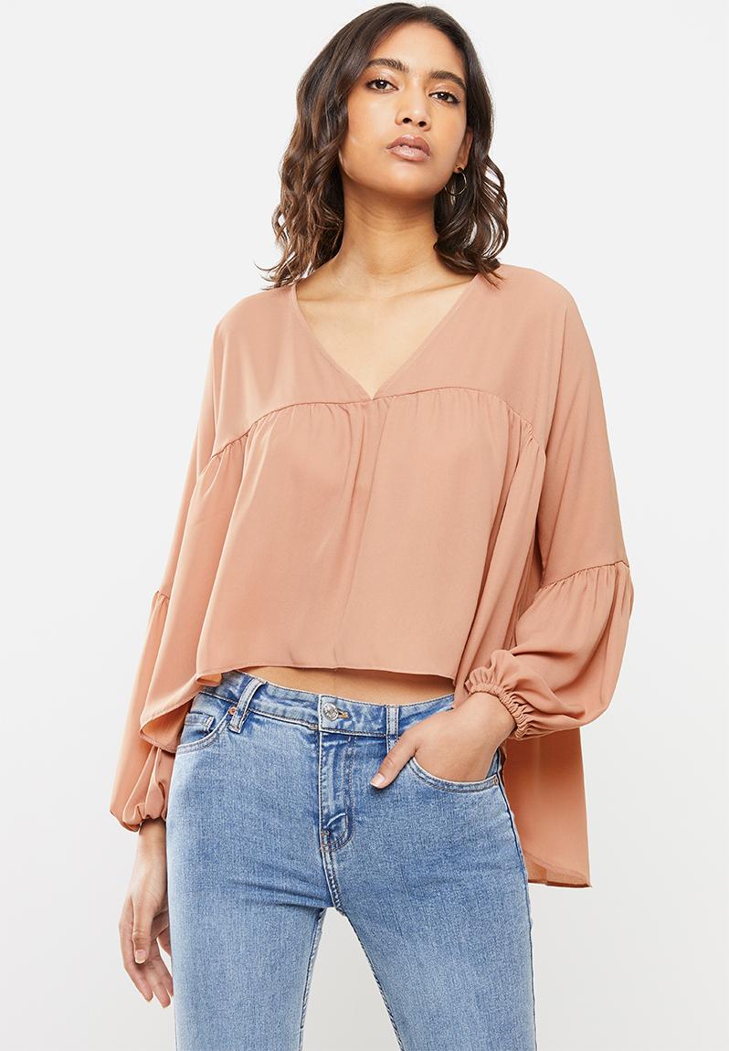 Georgette trapeze hi-lo - puff long sleeve blouse - dusty coral VELVET ...