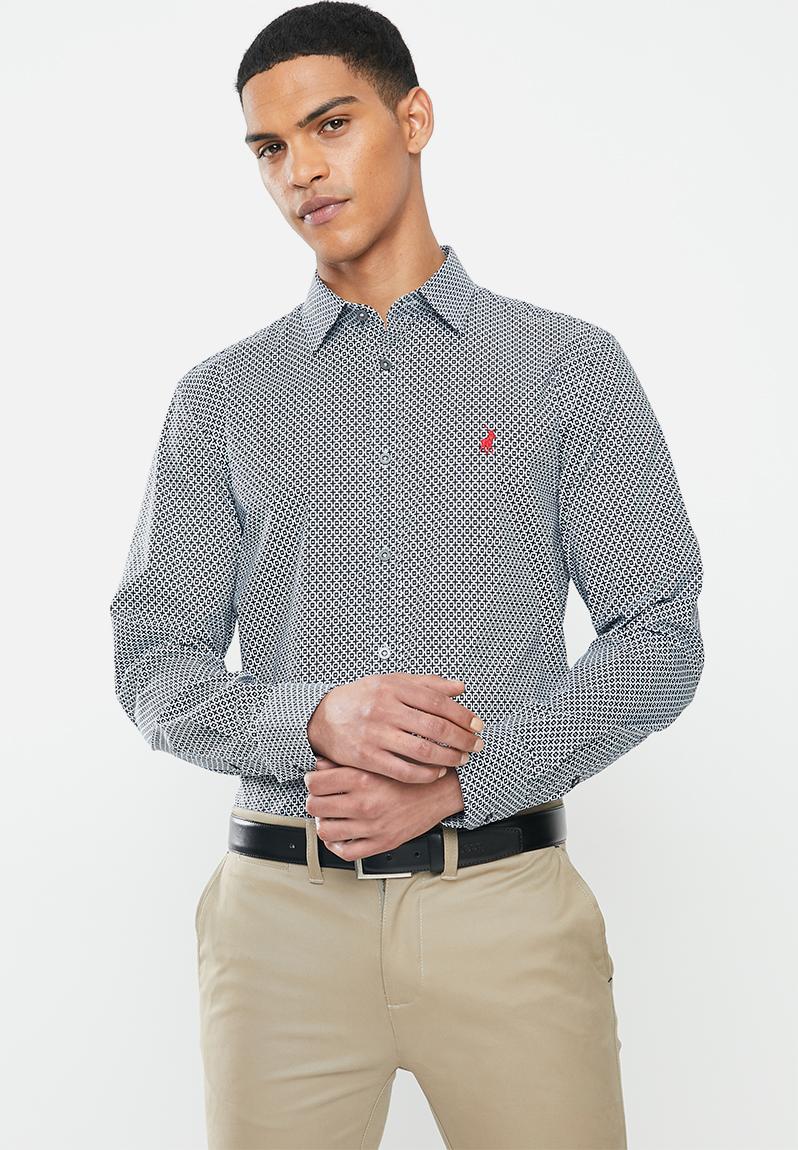 Donnie signature pattern long sleeve shirt -dark grey POLO Formal ...