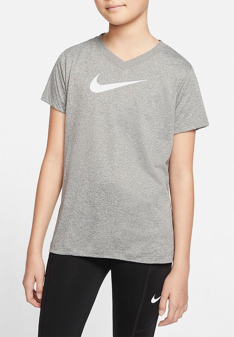 Girls Nike Dri Tee Leg V Neck Swoosh Carbon Heather Nike Tops Superbalist Com