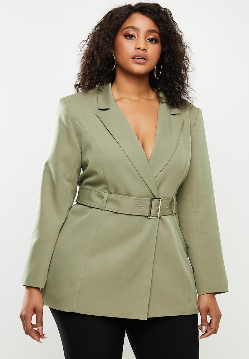 Plus belted tailored jacket - mint Missguided Jackets & Coats