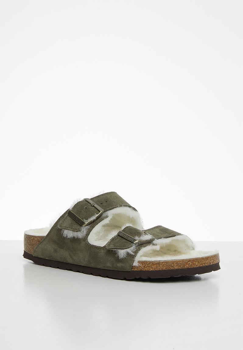 Arizona suede / sheepskin narrow - green Birkenstock Sandals & Flip ...