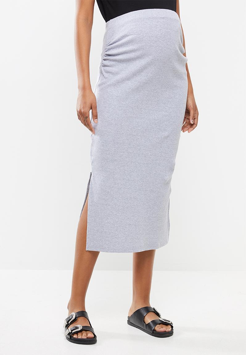 Maternity ribbed split side midi skirt grey Missguided Bottoms