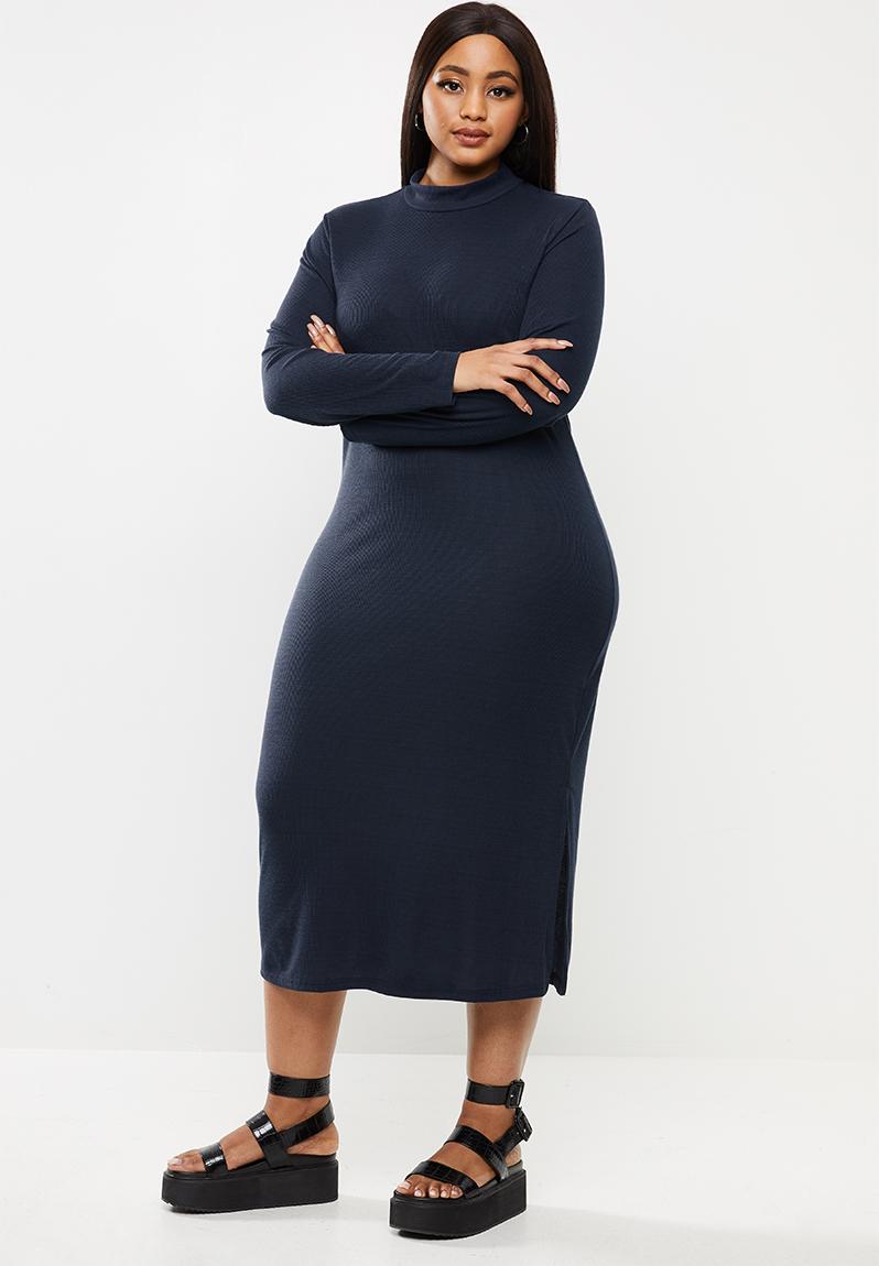 Plus bodycon turtle neck midi with slit - navy Glamorous Dresses ...