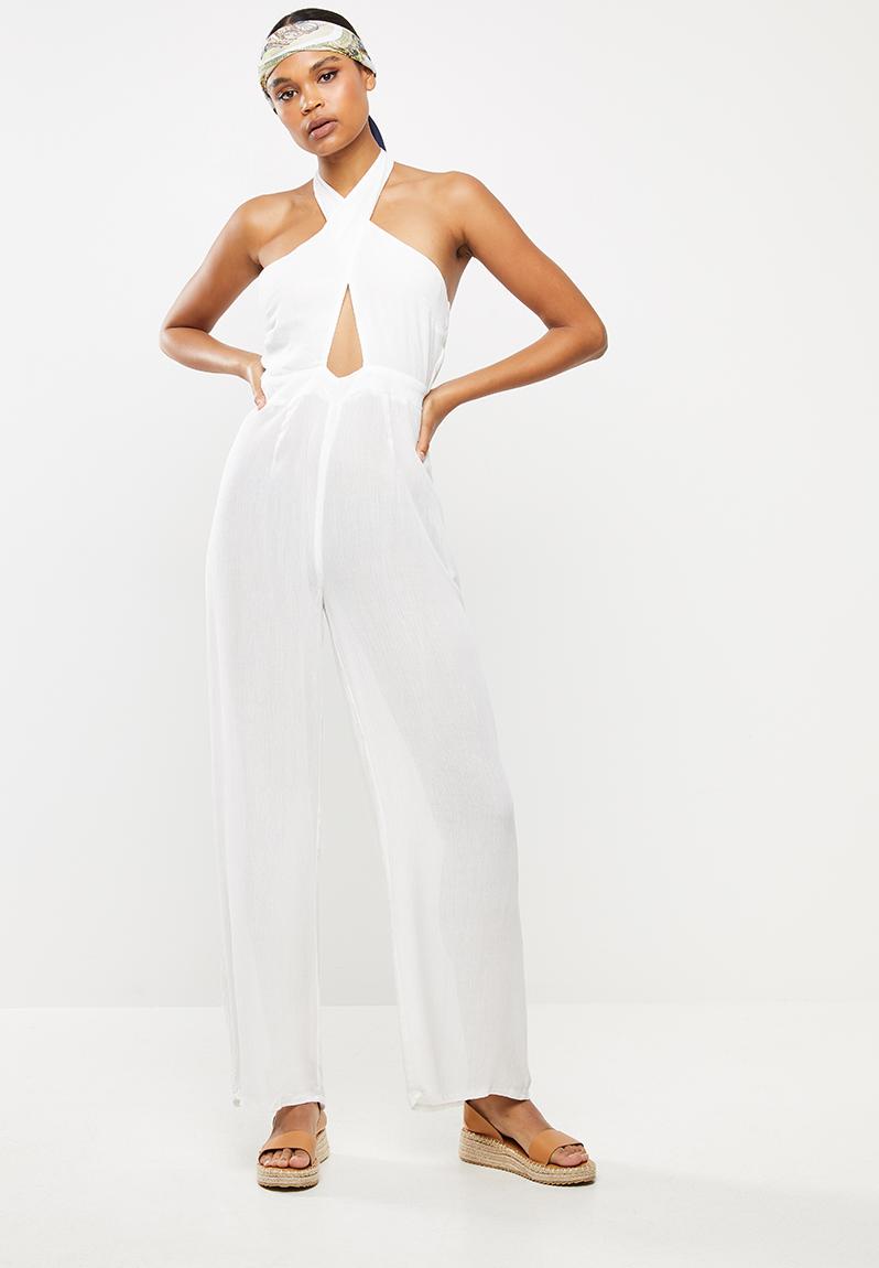 Cheesecloth wrap front jumpsuit - white Missguided Jumpsuits ...