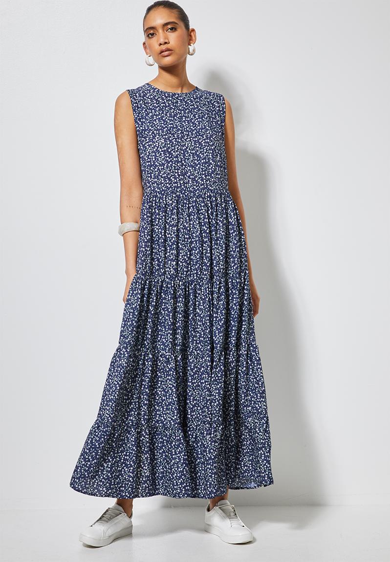 Sleeveless tiered midi dress - blue floral Superbalist Casual ...