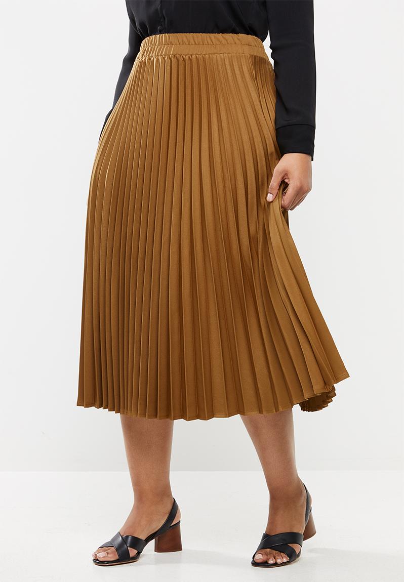 Pleated midi skirt brown edit Plus Bottoms & Skirts