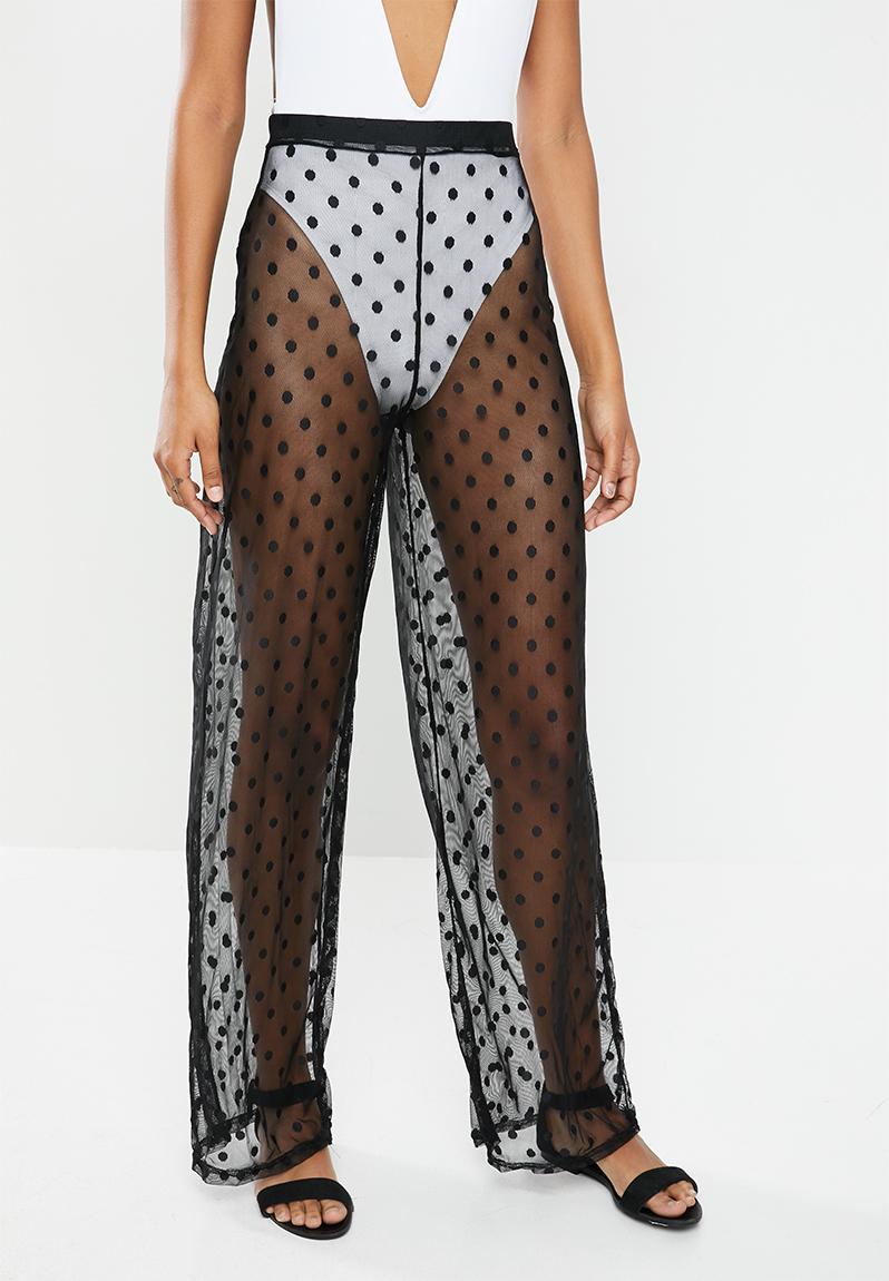 black striped mesh trousers