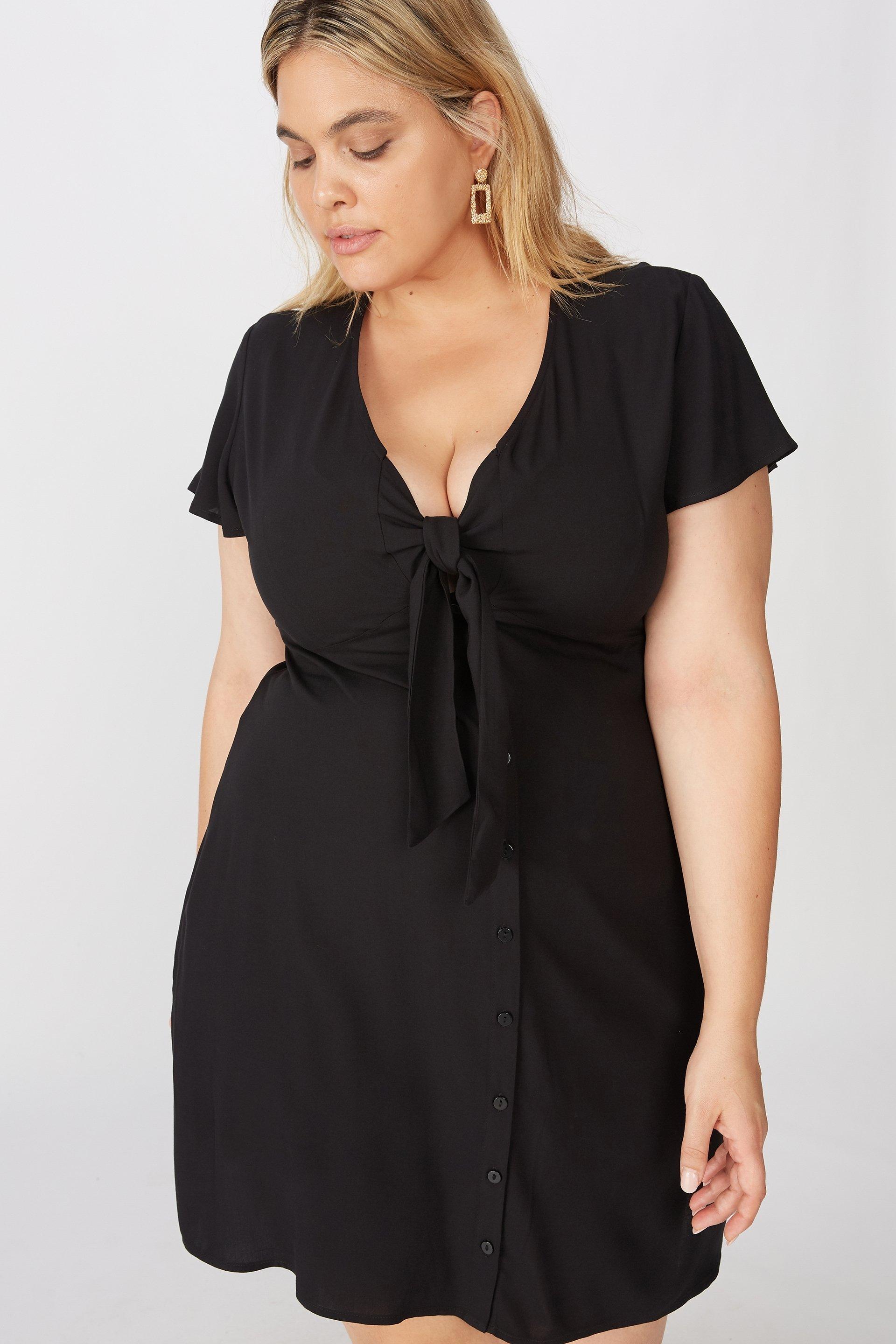 Curve woven miranda tie front mini dress - black Cotton On Dresses ...